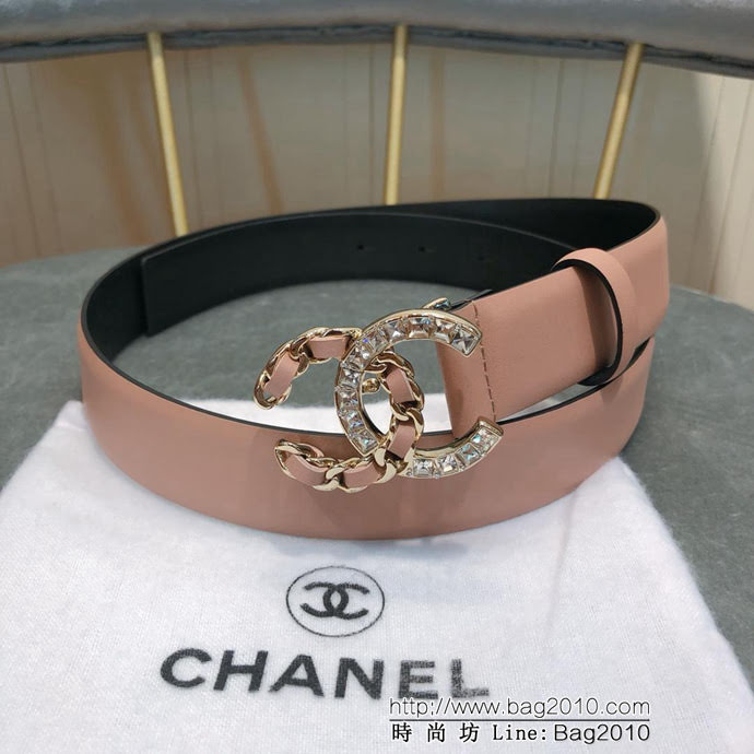 CHANEL香奈兒 18新款 淺金CC半編皮 半立體方鑽扣 zp同步光滑小牛皮 優雅皮帶  xfp1000